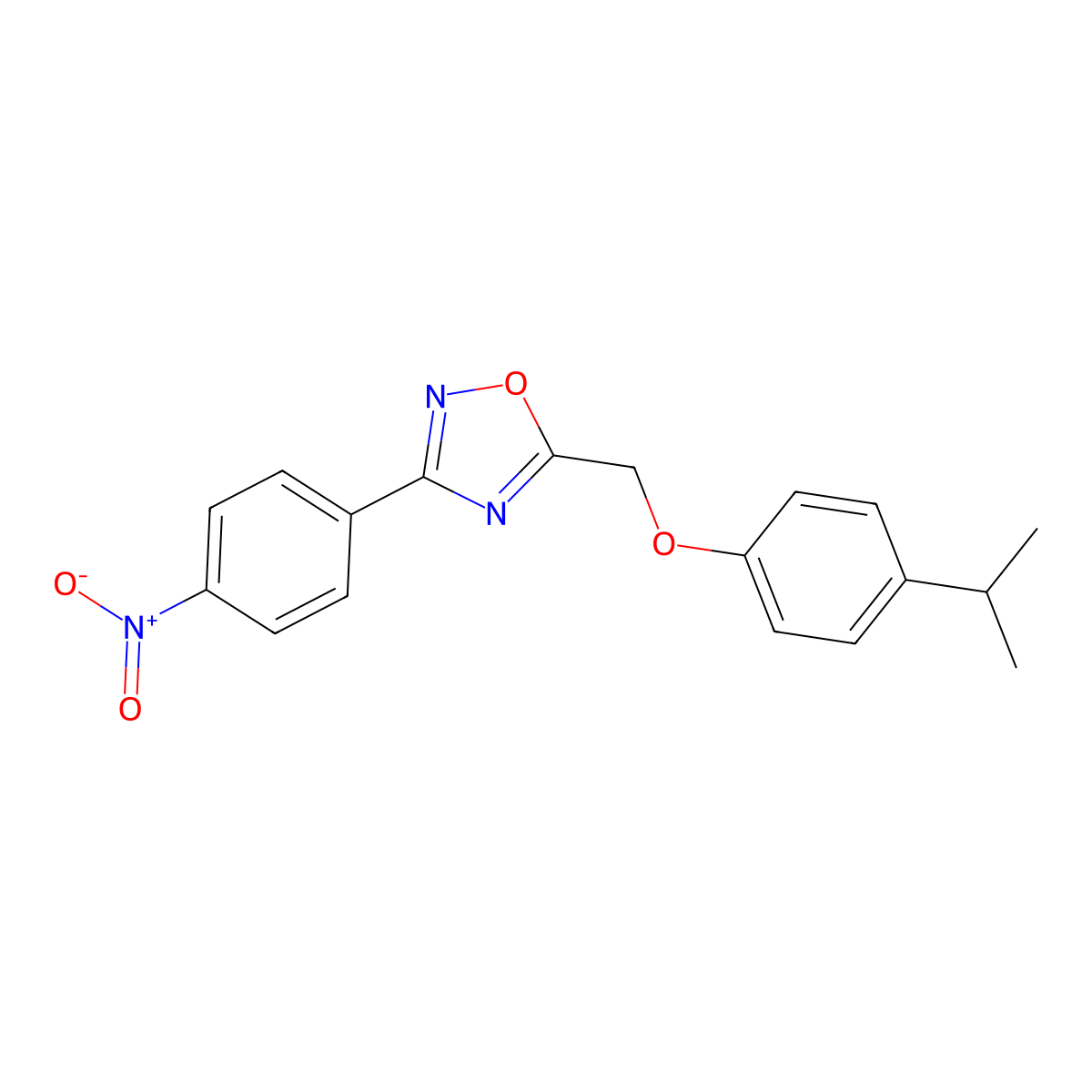 3-(4-Nitrophenyl)-5-{[4-(propan-2-yl)phenoxy]methyl}-1,2,4-oxadiazole molecular structure, CAS 432534-41-3