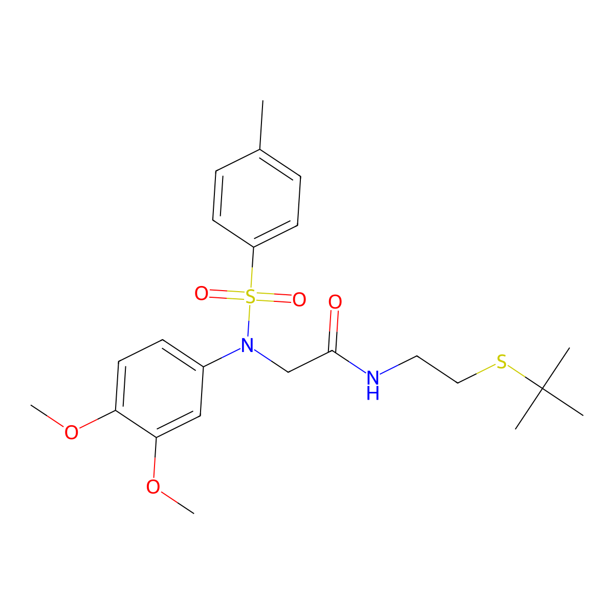N-(2-tert-butylsulfanylethyl)-2-(3,4-dimethoxy-N-(4-methylphenyl)sulfonylanilino)acetamide molecular structure, CAS 432534-56-0