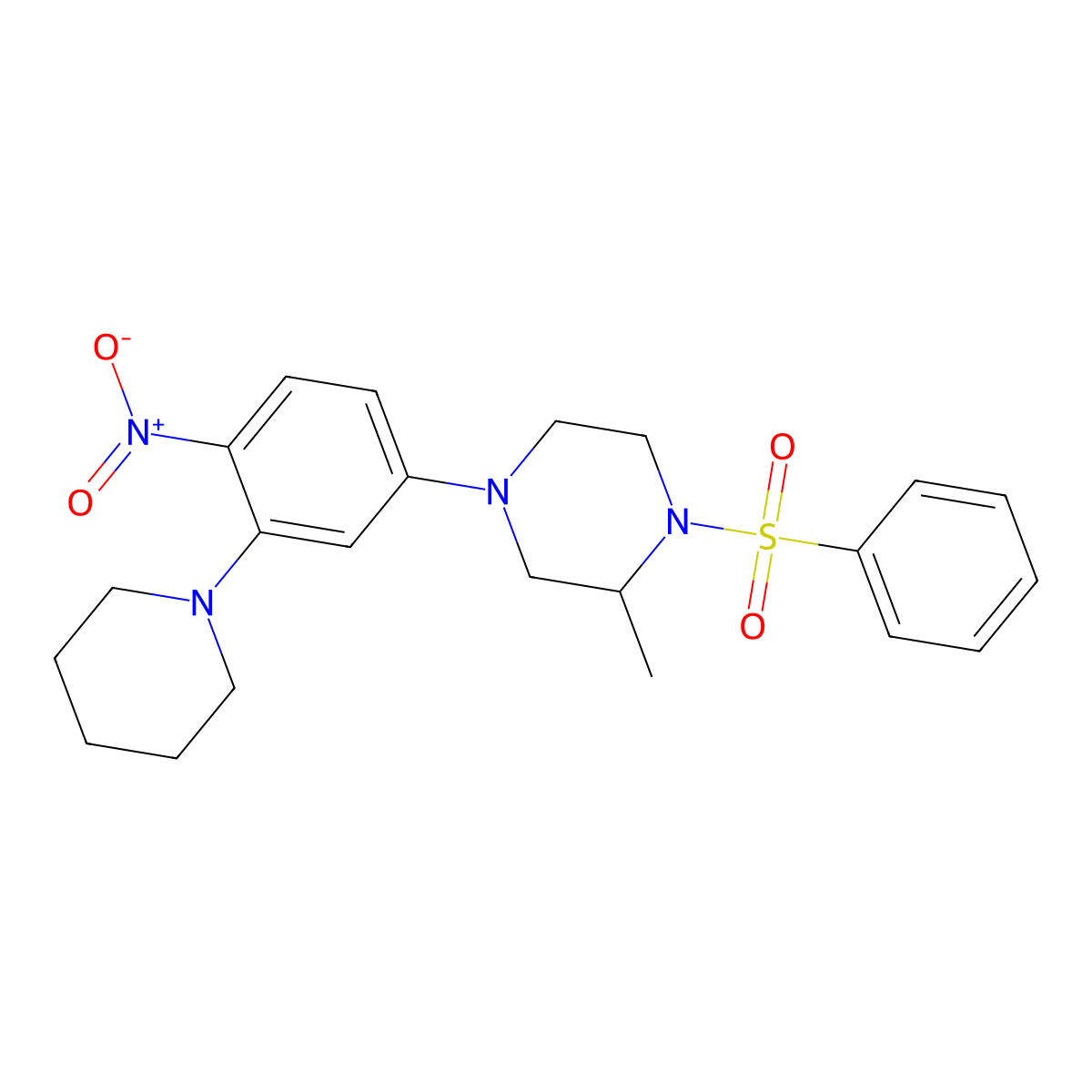 1-(Benzenesulfonyl)-2-methyl-4-(4-nitro-3-piperidin-1-ylphenyl)piperazine molecular structure, CAS 432534-72-0