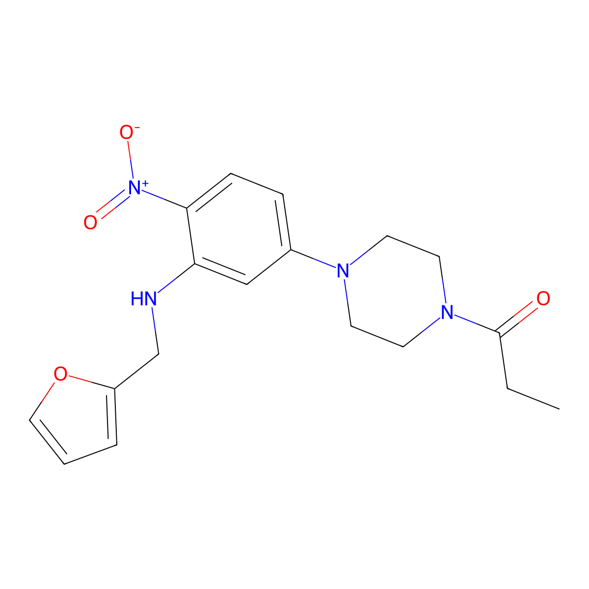 1-[4-[3-(Furan-2-ylmethylamino)-4-nitrophenyl]piperazin-1-yl]propan-1-one molecular structure, CAS 432535-06-3