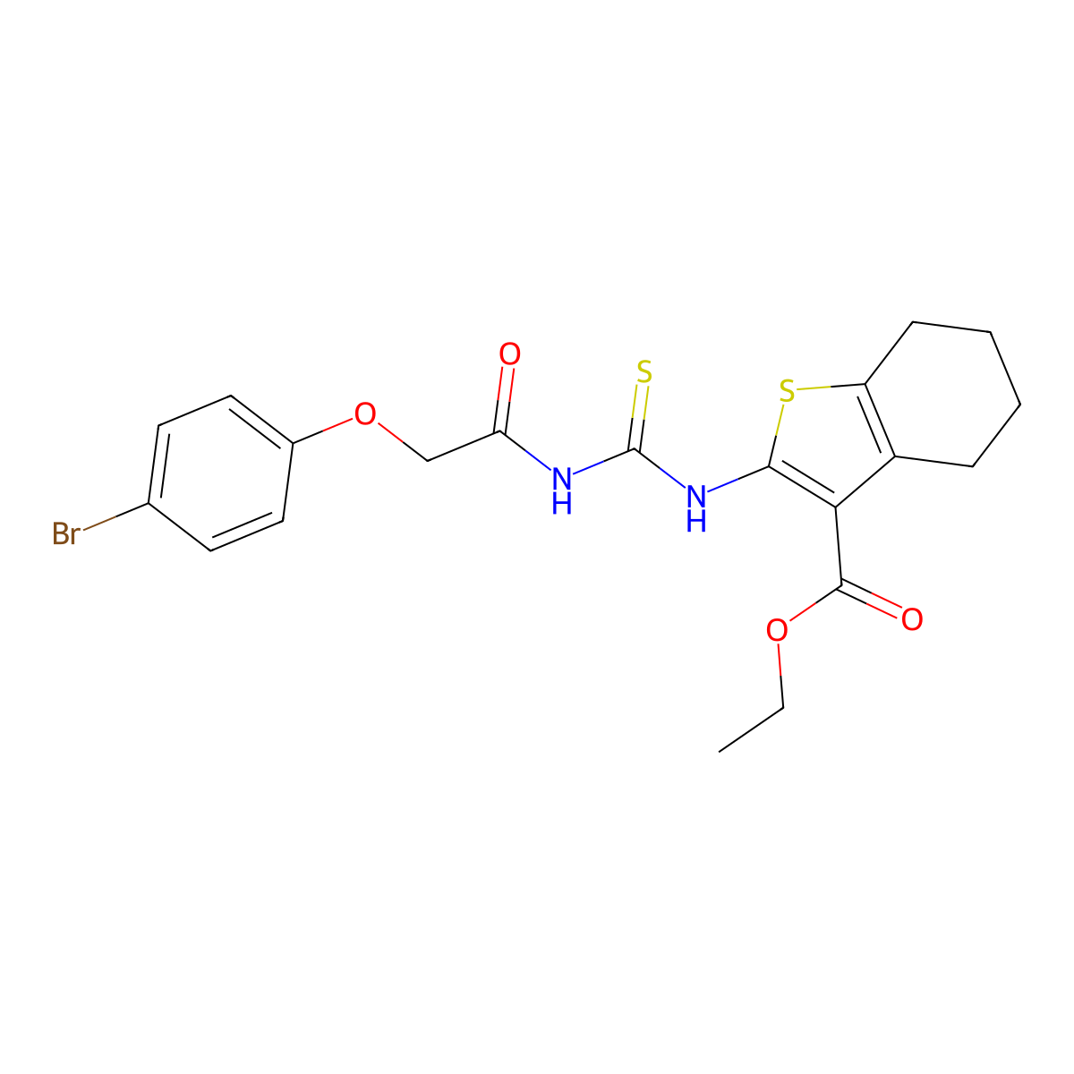 Ethyl 2-({[(4-bromophenoxy)acetyl]carbamothioyl}amino)-4,5,6,7-tetrahydro-1-benzothiophene-3-carboxylate molecular structure, CAS 432536-50-0