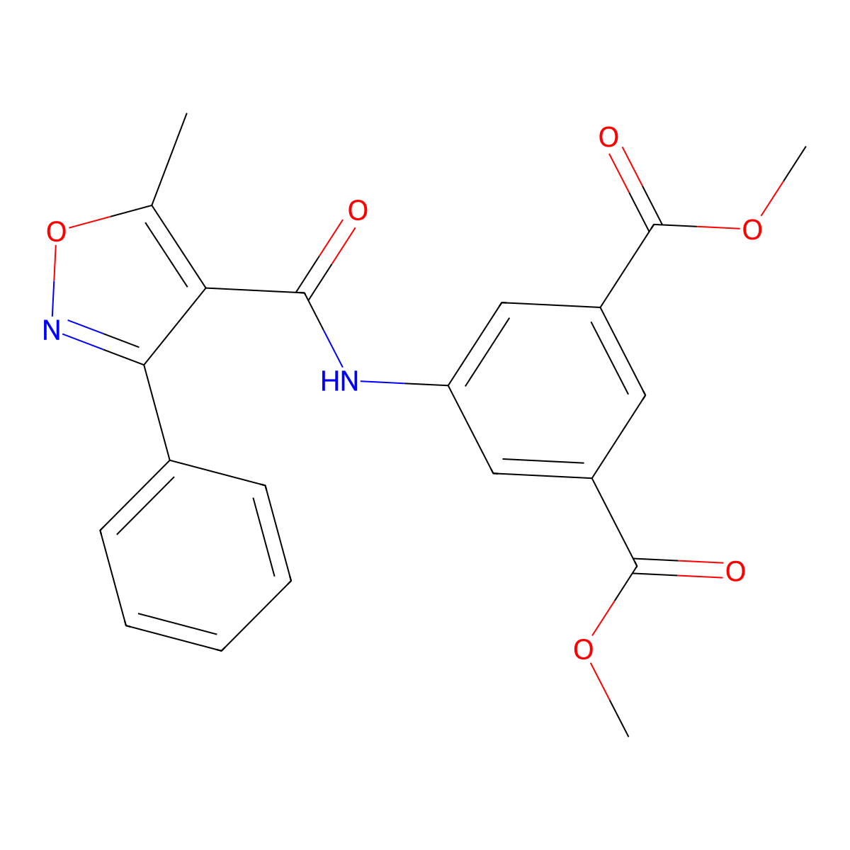 Dimethyl 5-{[(5-methyl-3-phenyl-1,2-oxazol-4-yl)carbonyl]amino}benzene-1,3-dicarboxylate molecular structure, CAS 432536-78-2