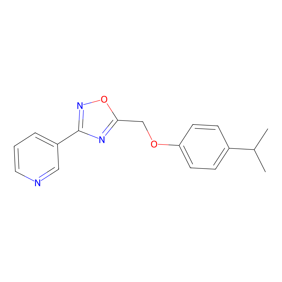 3-(5-{[4-(Propan-2-yl)phenoxy]methyl}-1,2,4-oxadiazol-3-yl)pyridine molecular structure, CAS 432536-93-1