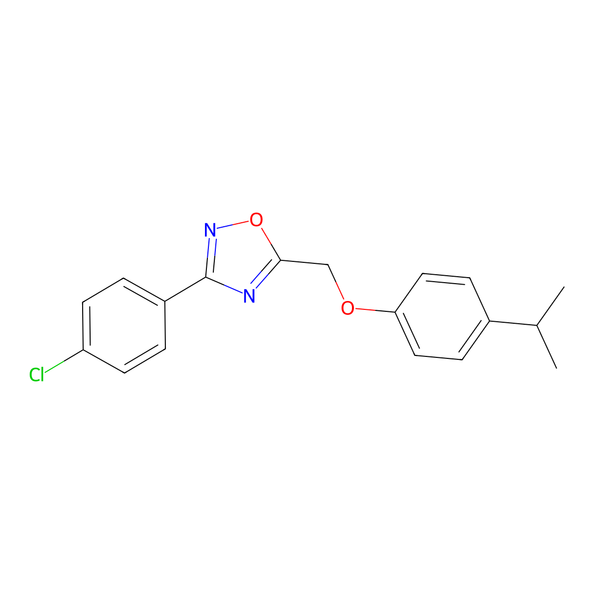 3-(4-Chlorophenyl)-5-[(4-propan-2-ylphenoxy)methyl]-1,2,4-oxadiazole molecular structure, CAS 432536-97-5