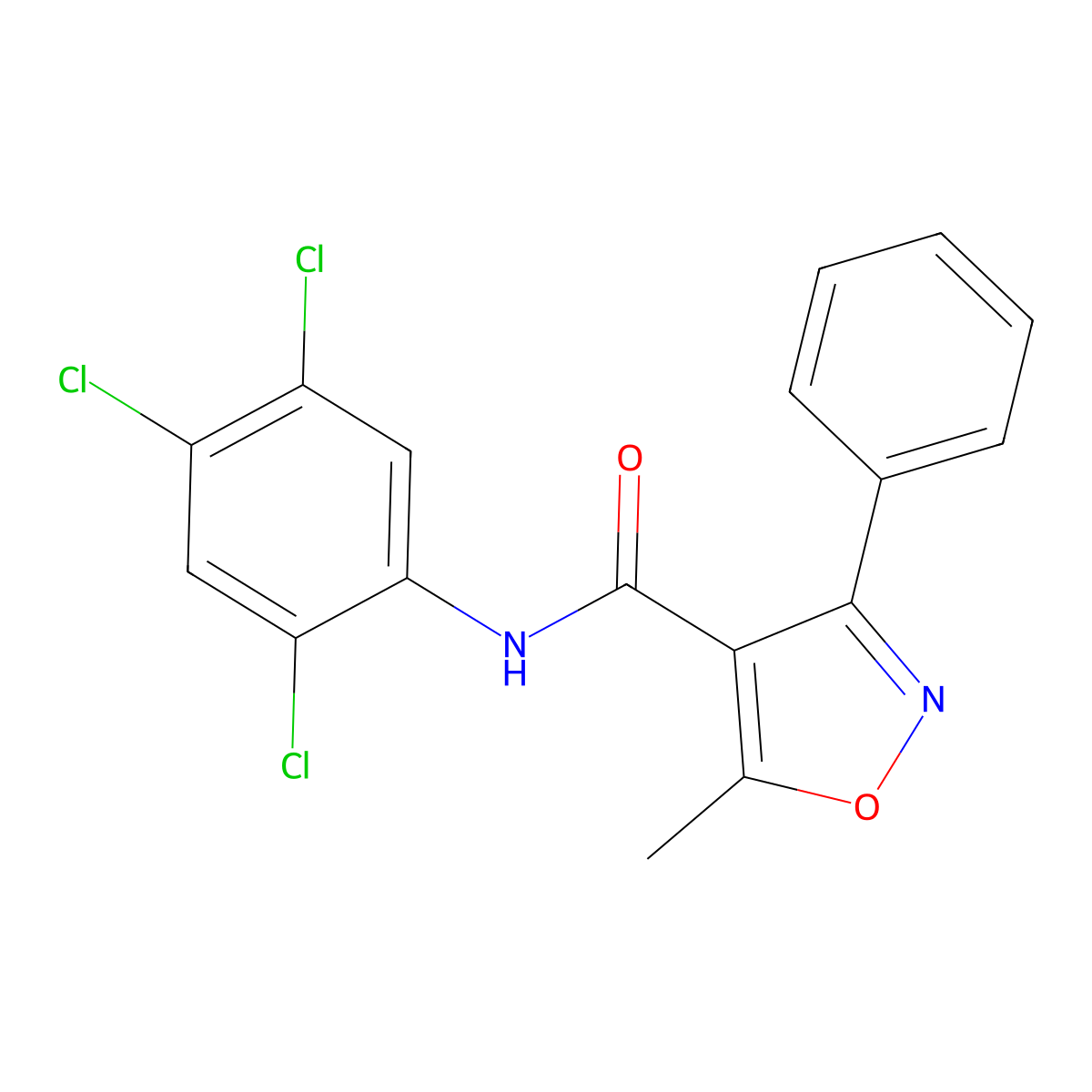 5-methyl-3-phenyl-N-(2,4,5-trichlorophenyl)-1,2-oxazole-4-carboxamide molecular structure, CAS 432537-34-3