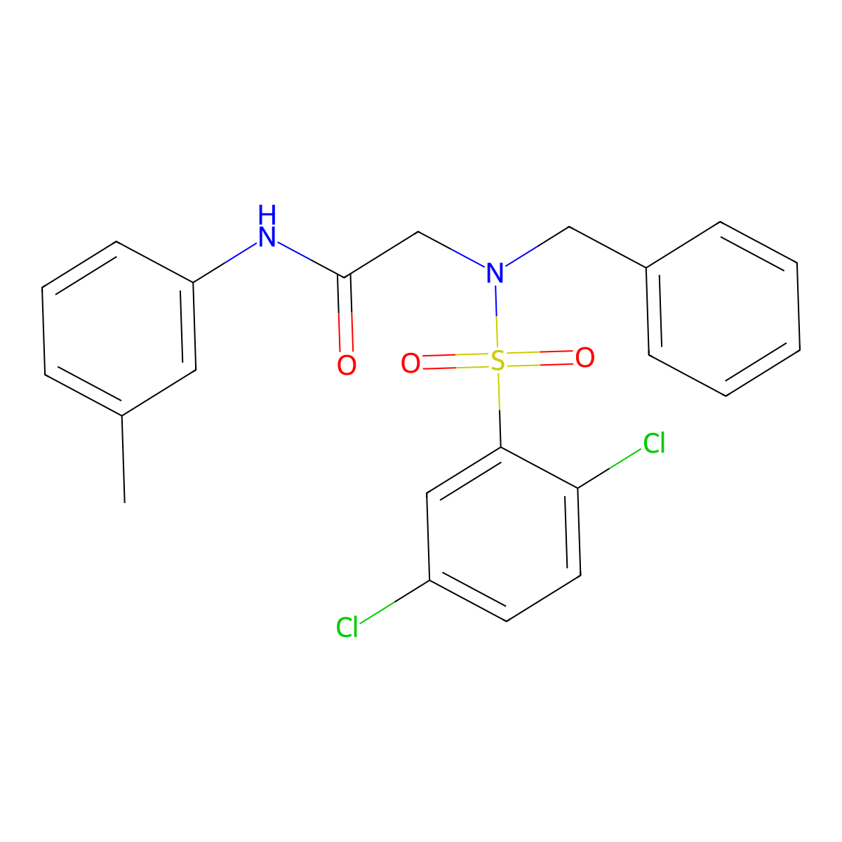 2-[benzyl-(2,5-dichlorophenyl)sulfonylamino]-N-(3-methylphenyl)acetamide molecular structure, CAS 432537-57-0