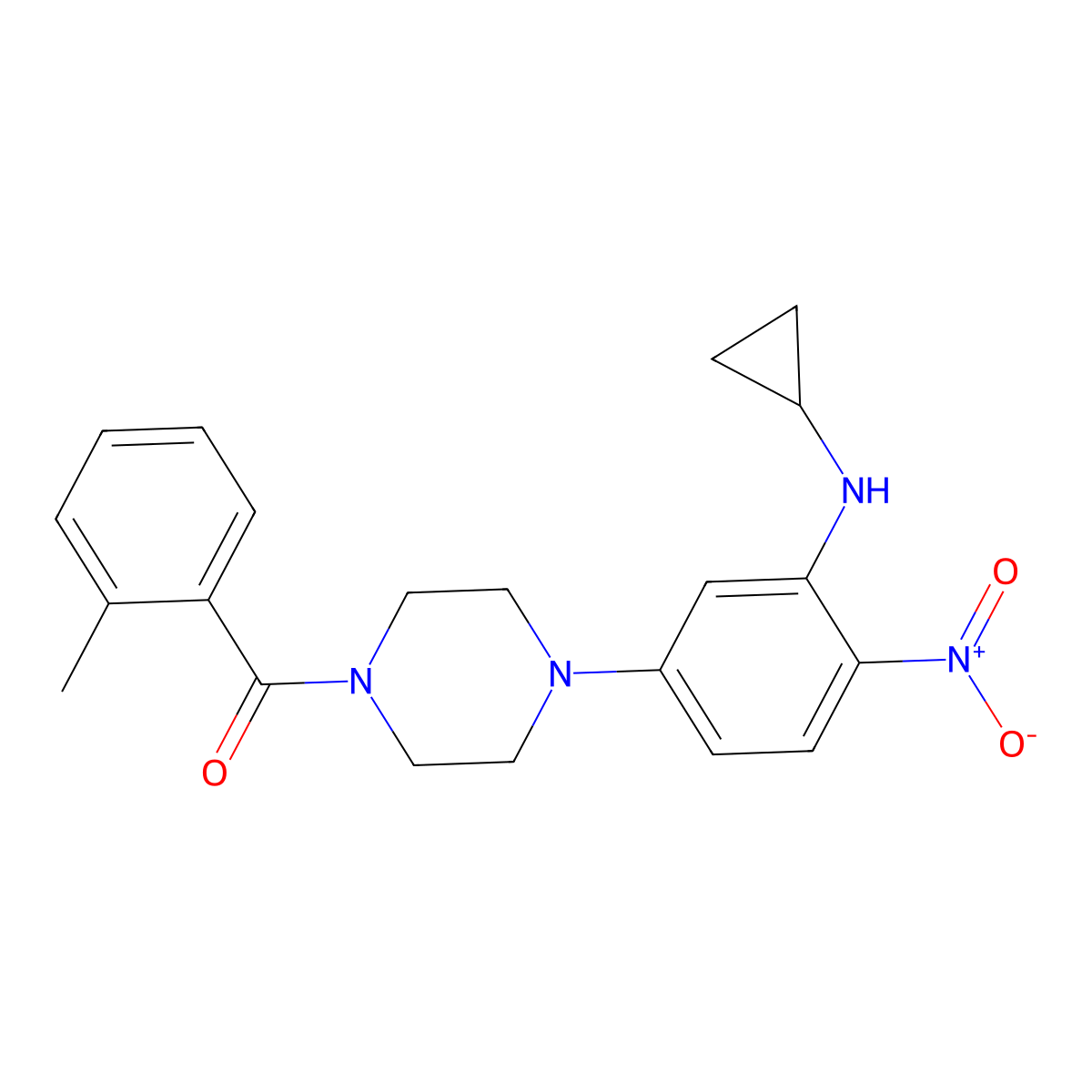 [4-[3-(Cyclopropylamino)-4-nitrophenyl]piperazin-1-yl]-(2-methylphenyl)methanone molecular structure, CAS 432538-60-8
