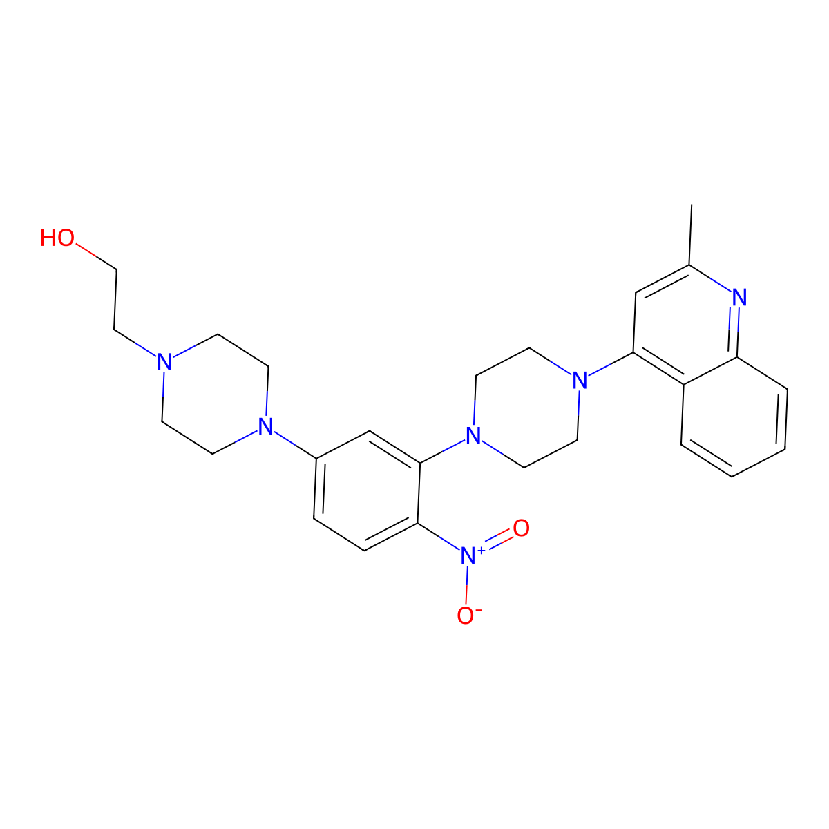 2-[4-[3-[4-(2-Methylquinolin-4-yl)piperazin-1-yl]-4-nitrophenyl]piperazin-1-yl]ethanol molecular structure, CAS 432538-69-7