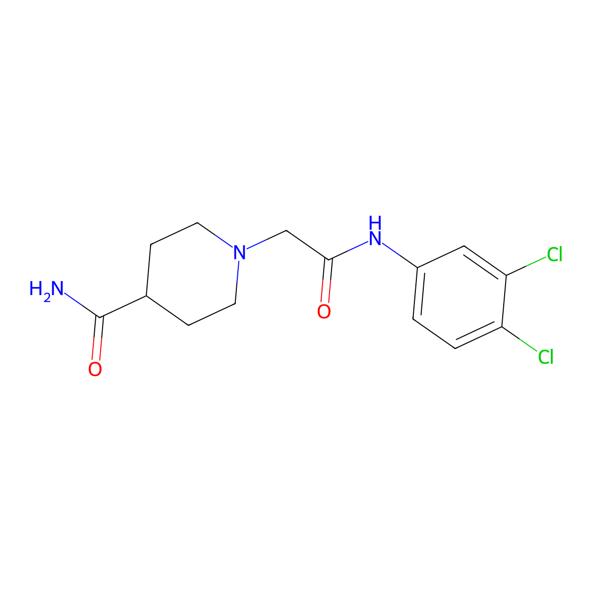 1-{[(3,4-Dichlorophenyl)carbamoyl]methyl}piperidine-4-carboxamide molecular structure, CAS 432539-39-4