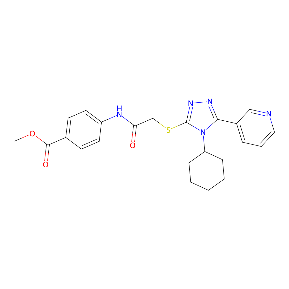methyl 4-[({[4-cyclohexyl-5-(pyridin-3-yl)-4H-1,2,4-triazol-3-yl]sulfanyl}acetyl)amino]benzoate molecular structure, CAS 432539-70-3