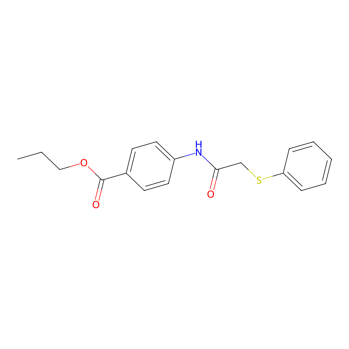 Propyl 4-(2-phenylthioacetylamino)benzoate molecular structure, CAS 432540-10-8