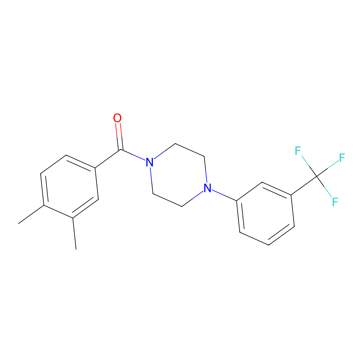 (3,4-Dimethylphenyl)-[4-[3-(trifluoromethyl)phenyl]piperazin-1-yl]methanone molecular structure, CAS 432540-69-7