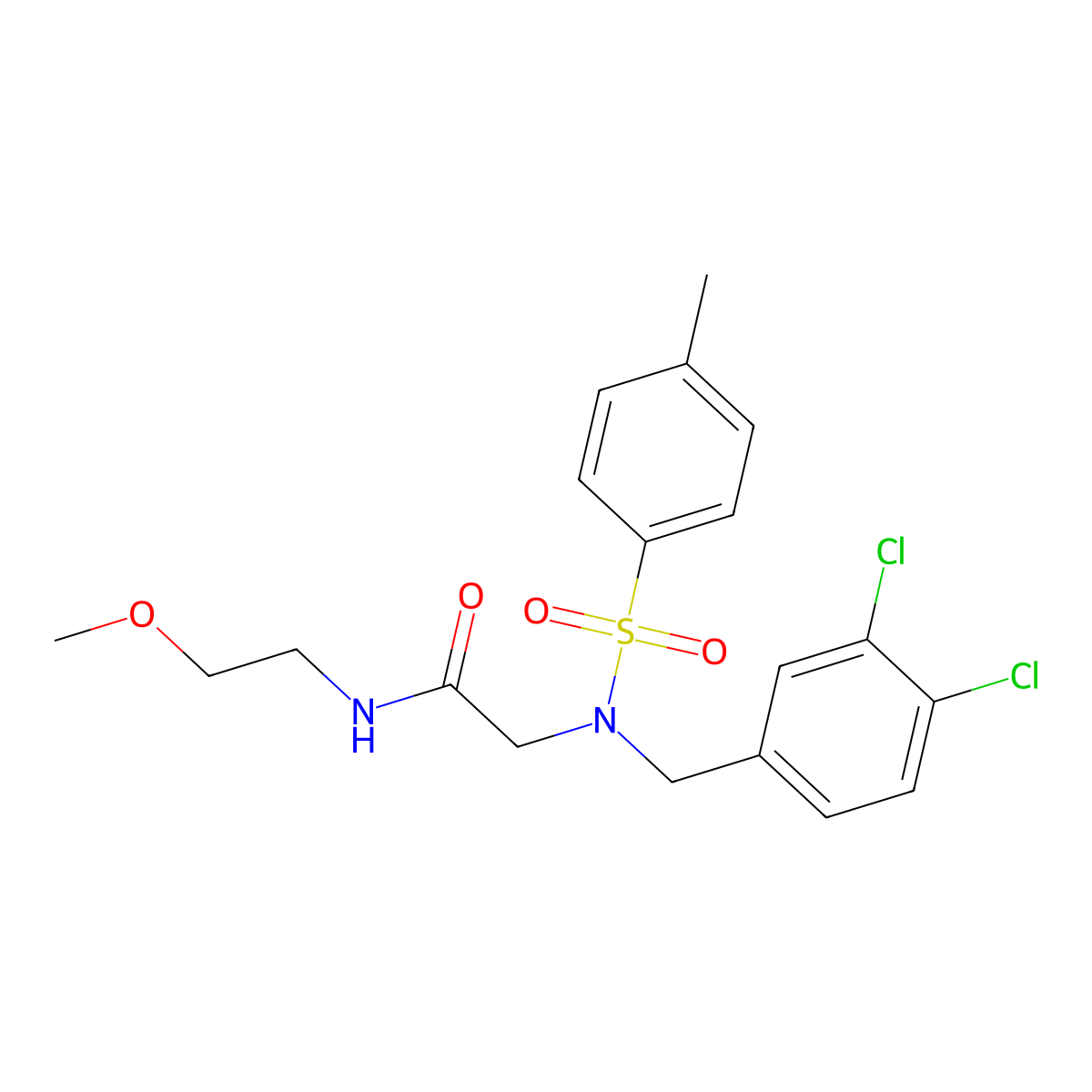 2-[(3,4-dichlorophenyl)methyl-(4-methylphenyl)sulfonylamino]-N-(2-methoxyethyl)acetamide molecular structure, CAS 432540-72-2