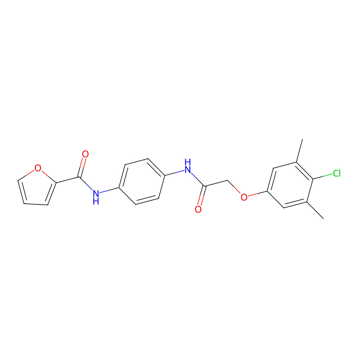 N-[4-[[2-(4-chloro-3,5-dimethylphenoxy)acetyl]amino]phenyl]furan-2-carboxamide molecular structure, CAS 432540-81-3