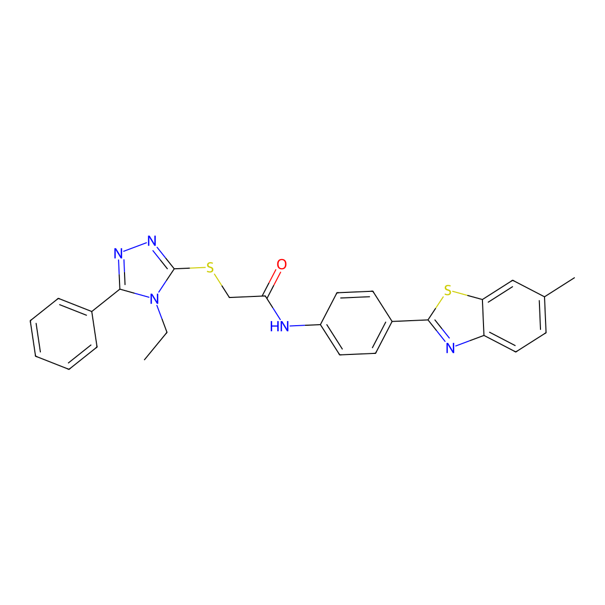 2-[(4-ethyl-5-phenyl-1,2,4-triazol-3-yl)sulfanyl]-N-[4-(6-methyl-1,3-benzothiazol-2-yl)phenyl]acetamide molecular structure, CAS 432541-20-3