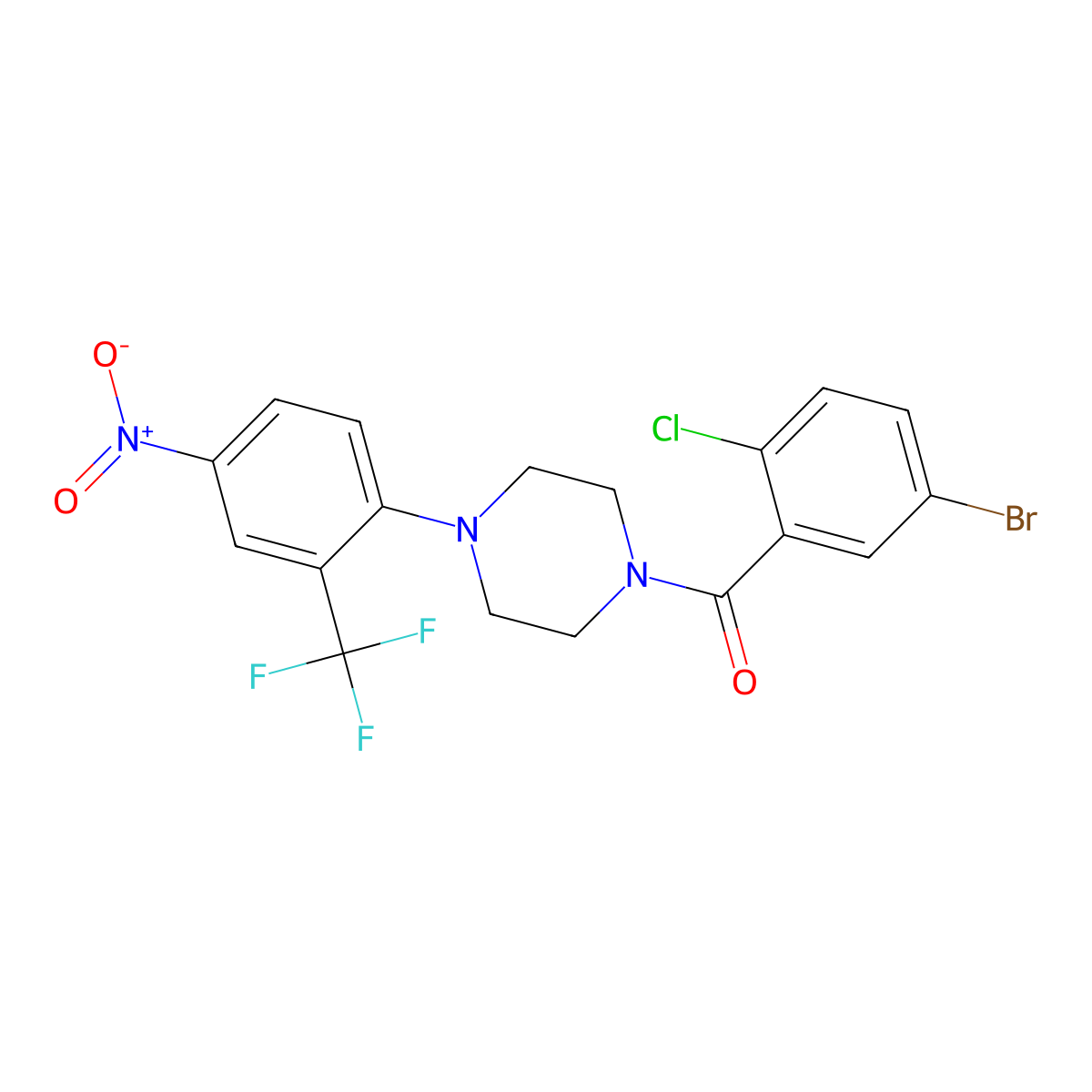 (5-Bromo-2-chlorophenyl)-[4-[4-nitro-2-(trifluoromethyl)phenyl]piperazin-1-yl]methanone molecular structure, CAS 432541-21-4