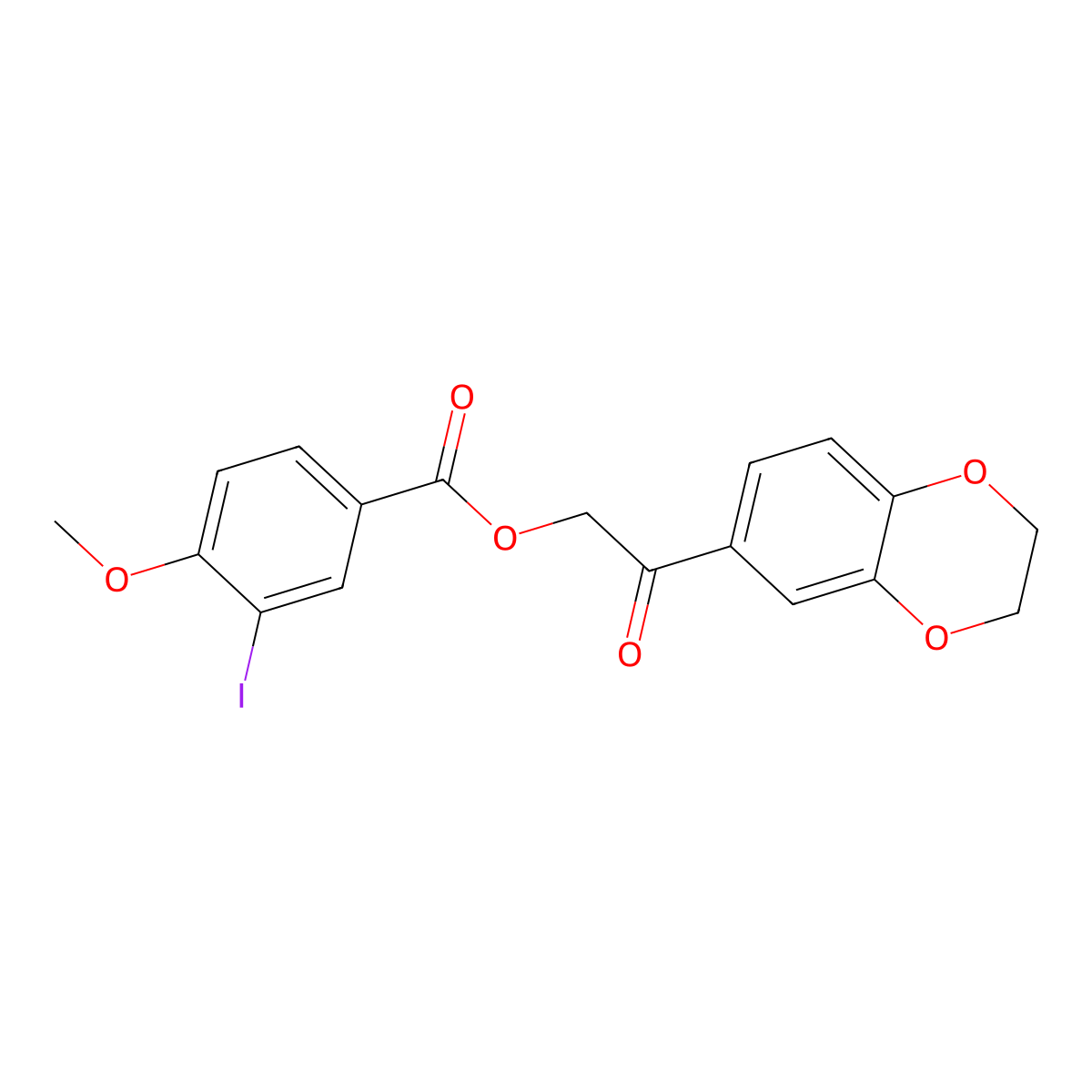 2-(2,3-Dihydro-1,4-benzodioxin-6-yl)-2-oxoethyl 3-iodo-4-methoxybenzoate molecular structure, CAS 432541-67-8