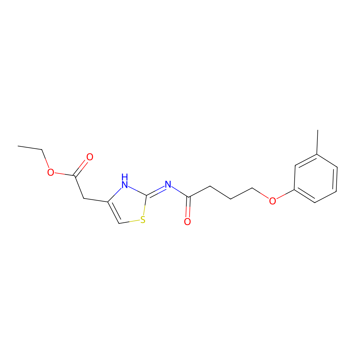 Ethyl (2-{[4-(3-methylphenoxy)butanoyl]amino}-1,3-thiazol-4-yl)acetate molecular structure, CAS 432541-68-9