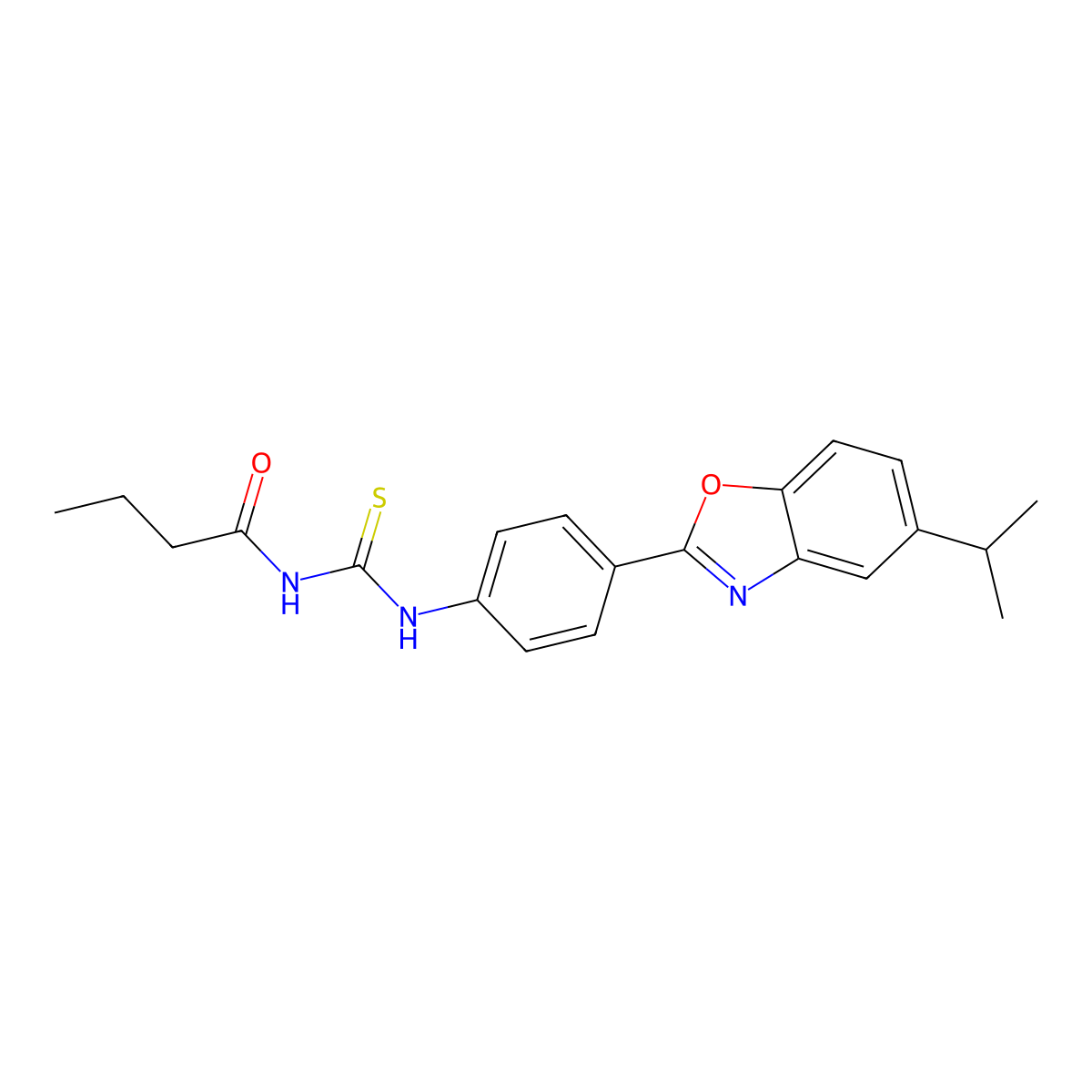 N-[[4-(5-propan-2-yl-1,3-benzoxazol-2-yl)phenyl]carbamothioyl]butanamide molecular structure, CAS 432541-71-4