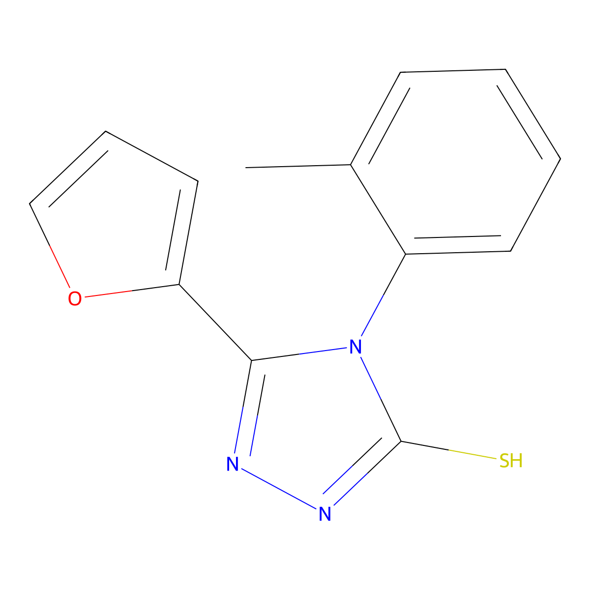 3-(2-furanyl)-4-(2-methylphenyl)-1H-1,2,4-triazole-5-thione molecular structure, CAS 432545-39-6