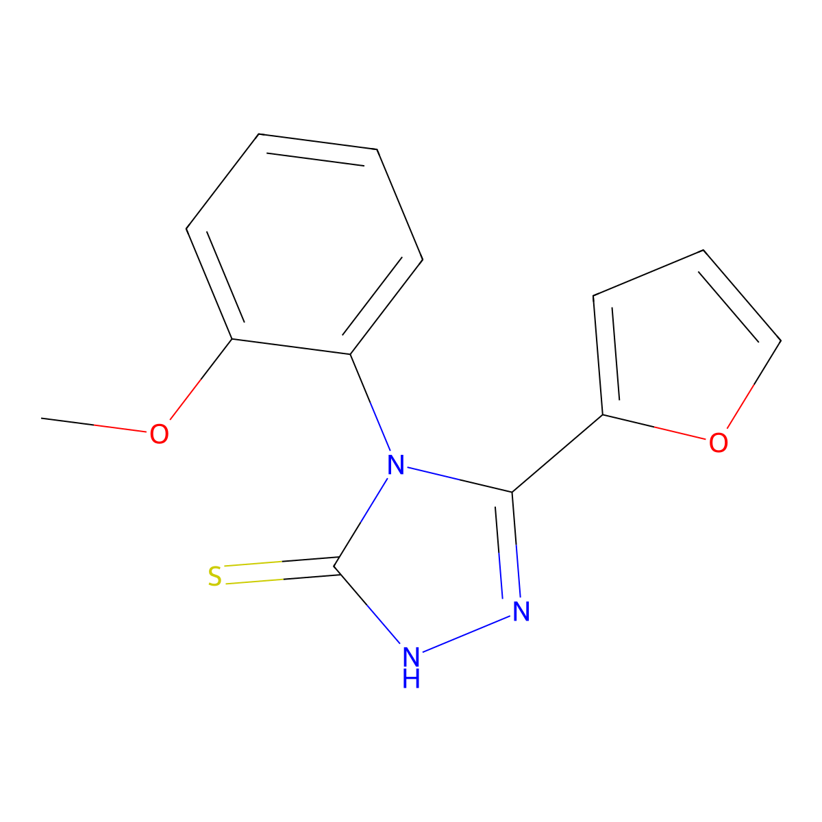 3-(furan-2-yl)-4-(2-methoxyphenyl)-1H-1,2,4-triazole-5-thione molecular structure, CAS 432545-46-5