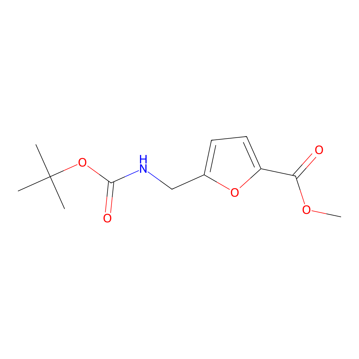 Methyl 5-(((tert-butoxycarbonyl)amino)methyl)furan-2-carboxylate molecular structure, CAS 432550-39-5