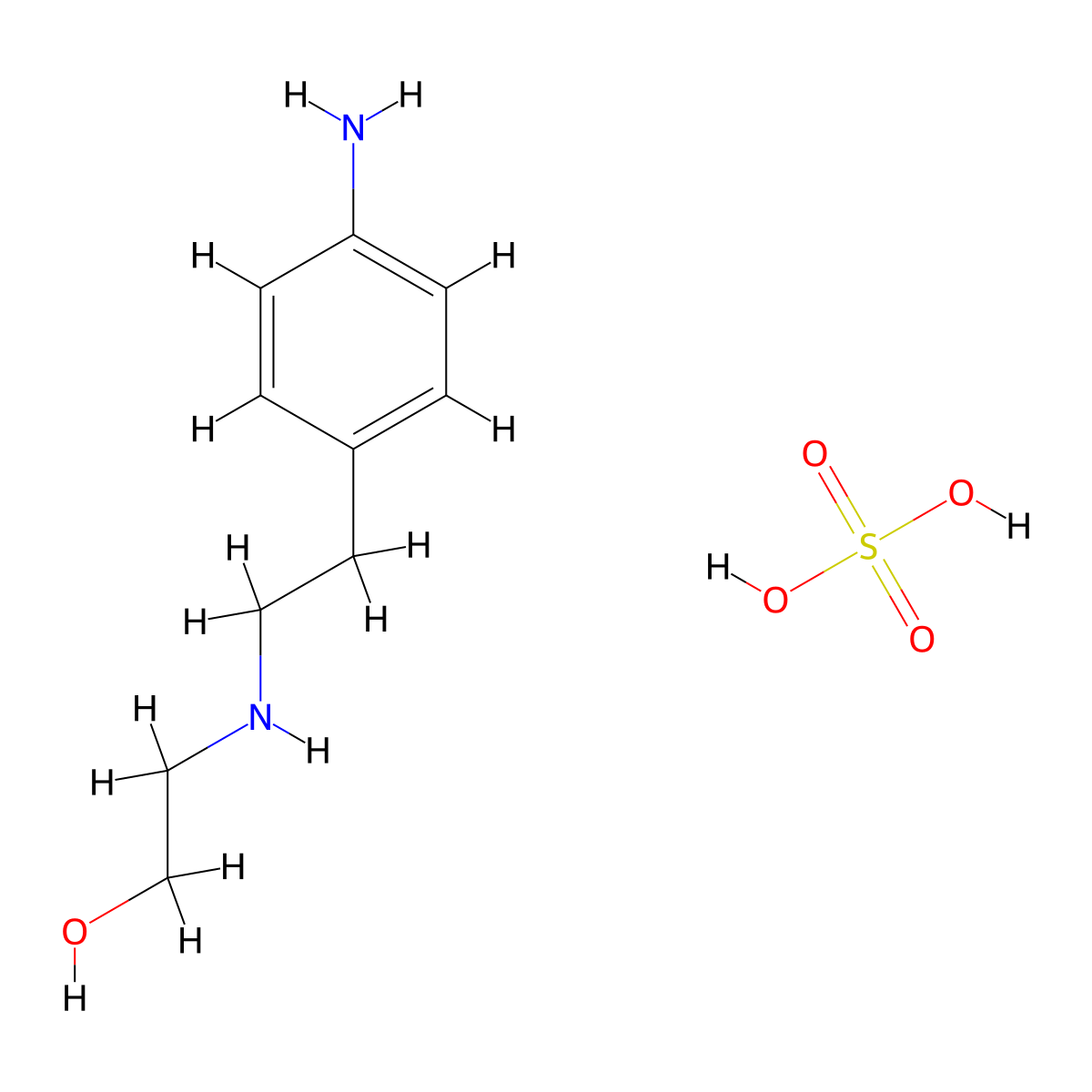 (p-Ammoniophenyl)ethyl(2-hydroxyethyl)ammonium sulphate molecular structure, CAS 4327-84-8