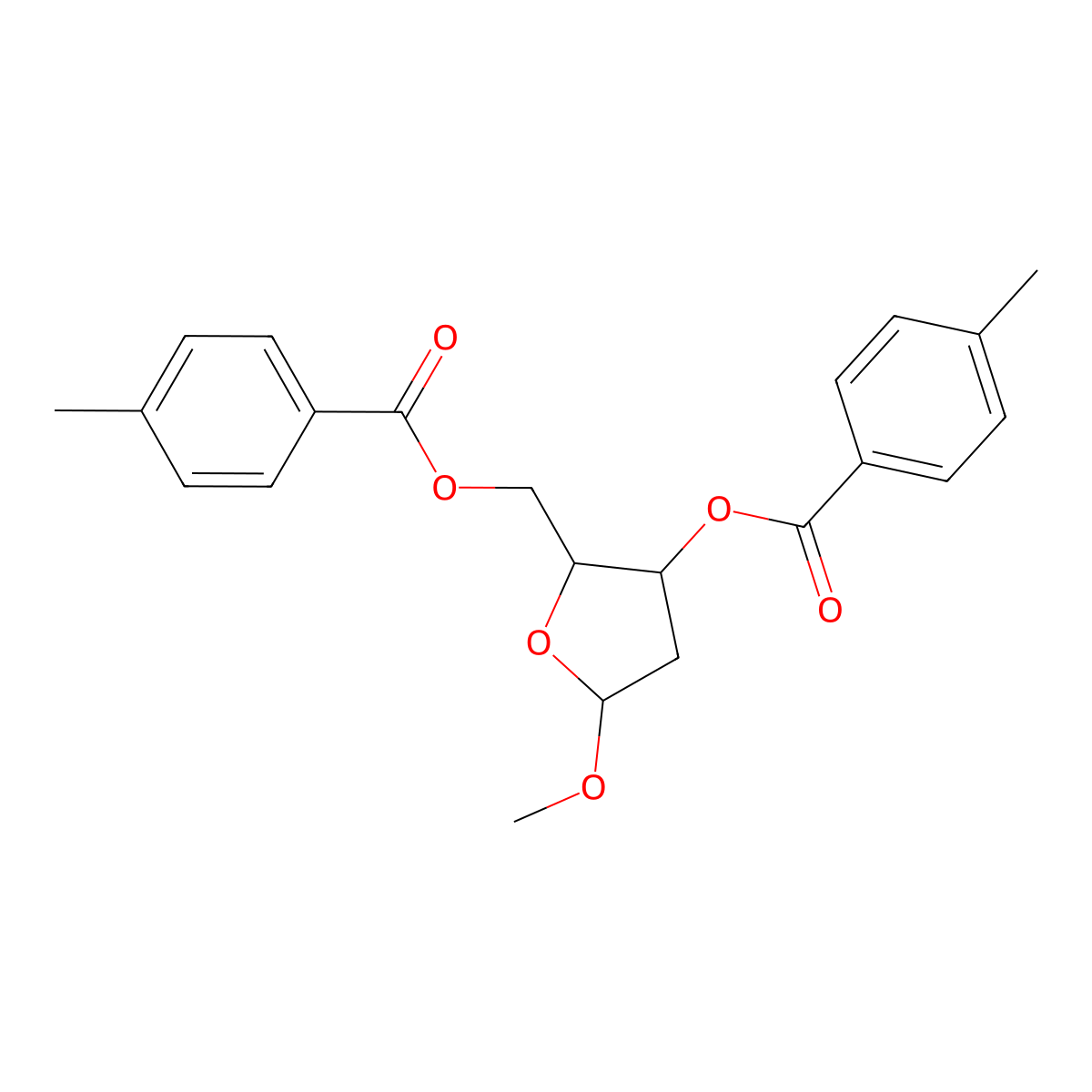 b-L-erythro-Pentofuranoside, methyl 2-deoxy-, bis(4-methylbenzoate) molecular structure, CAS 4330-34-1