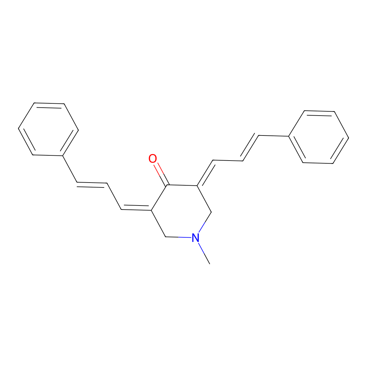 4-Piperidinone, 1-methyl-3,5-bis(3-phenyl-2-propenylidene)- molecular structure, CAS 4332-80-3