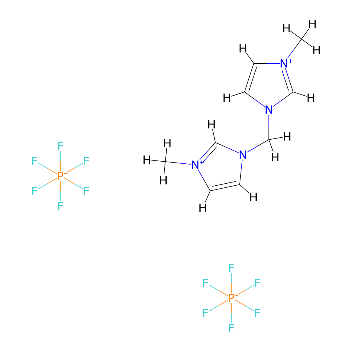 Mono(3,3'-methylenebis(1-methyl-1H-imidazol-3-ium)) mono(hexafluorophosphate(V)) molecular structure, CAS 433231-08-4