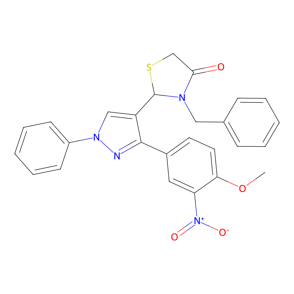 3-benzyl-2-[3-(4-methoxy-3-nitrophenyl)-1-phenyl-1H-pyrazol-4-yl]-1,3-thiazolidin-4-one molecular structure, CAS 433232-60-1
