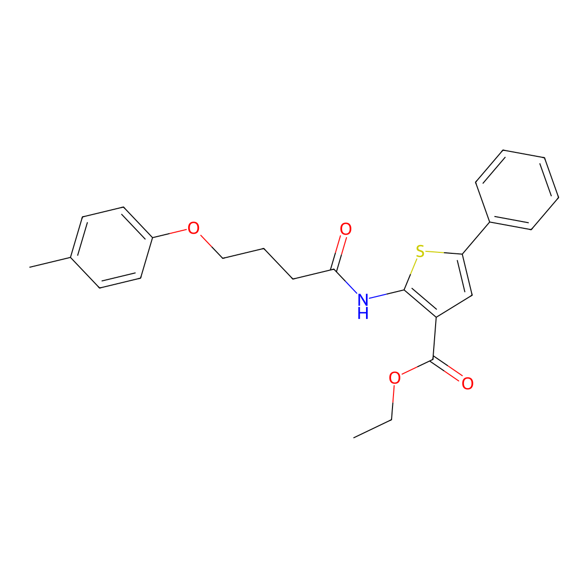 Ethyl 2-[4-(4-methylphenoxy)butanoylamino]-5-phenylthiophene-3-carboxylate molecular structure, CAS 433233-18-2