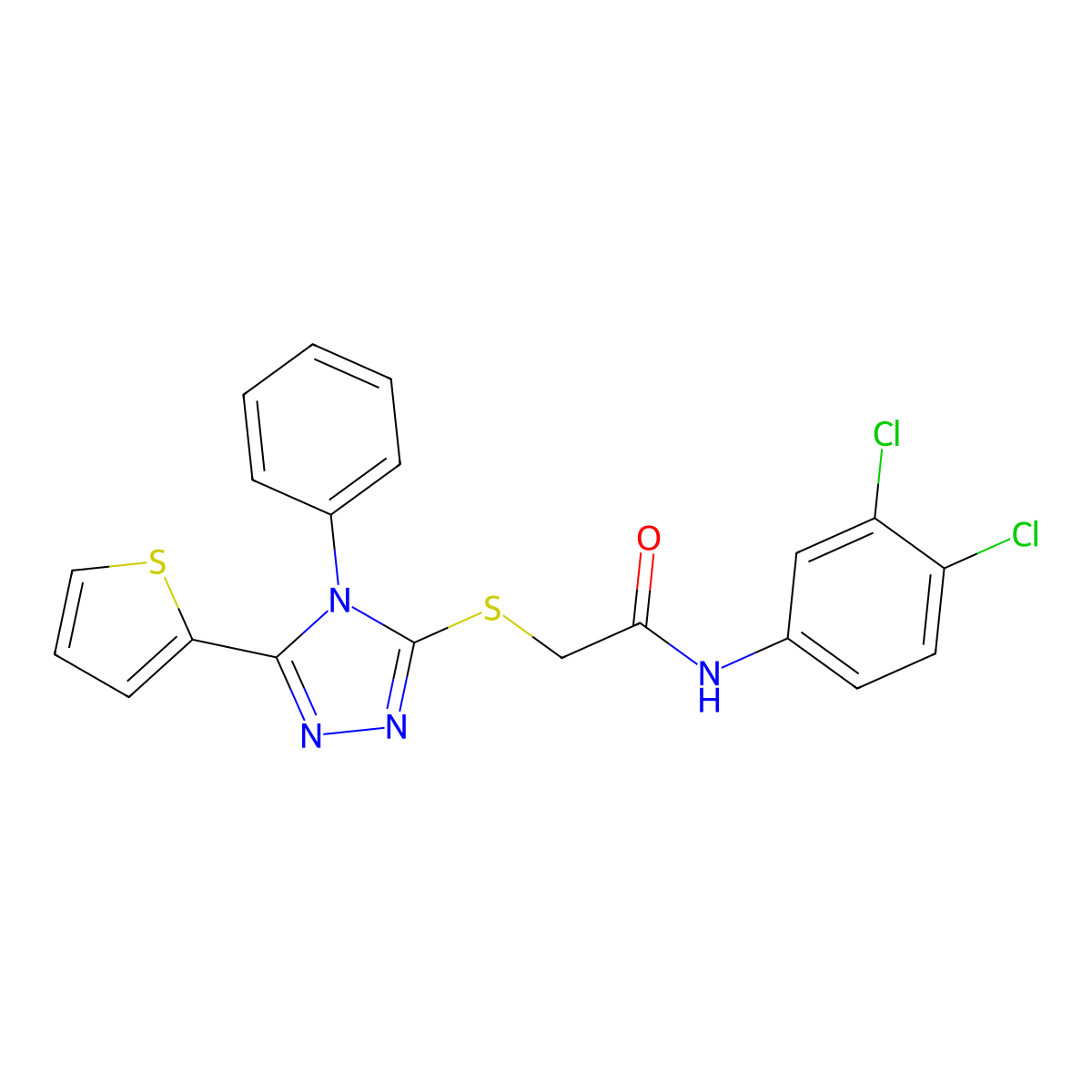 N-(3,4-dichlorophenyl)-2-[(4-phenyl-5-thiophen-2-yl-1,2,4-triazol-3-yl)sulfanyl]acetamide molecular structure, CAS 433233-44-4