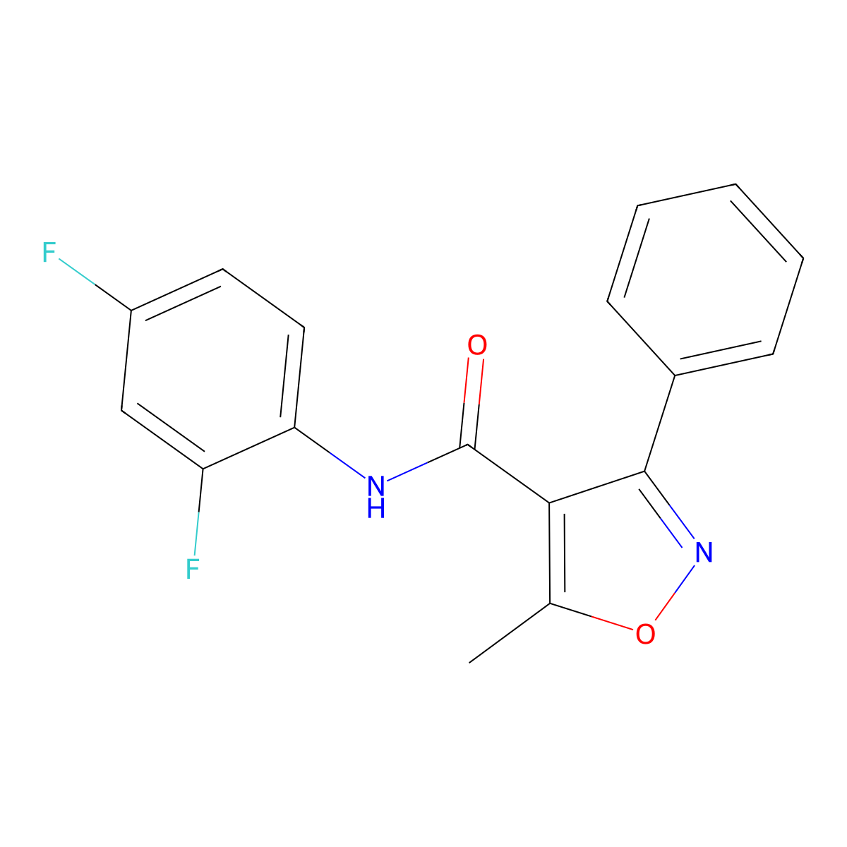 N-(2,4-difluorophenyl)-5-methyl-3-phenyl-1,2-oxazole-4-carboxamide molecular structure, CAS 433233-92-2