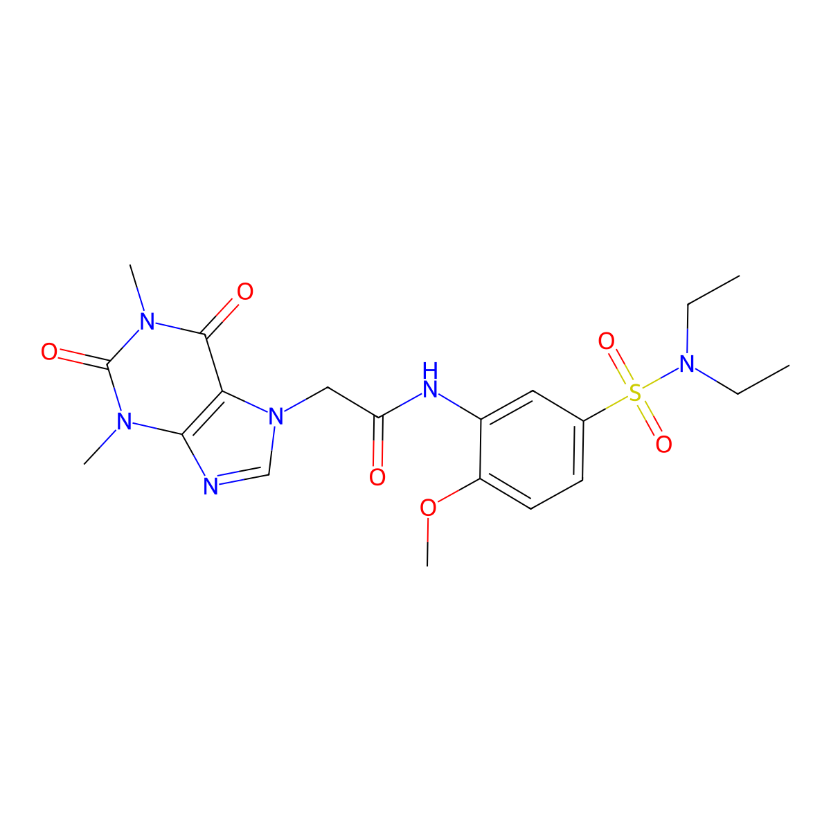 N-[5-(diethylsulfamoyl)-2-methoxyphenyl]-2-(1,3-dimethyl-2,6-dioxopurin-7-yl)acetamide molecular structure, CAS 433234-28-7