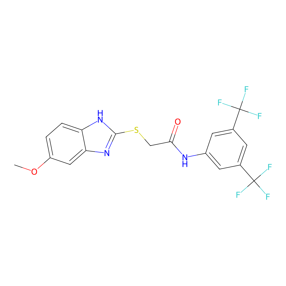 N-[3,5-bis(trifluoromethyl)phenyl]-2-[(6-methoxy-1H-benzimidazol-2-yl)sulfanyl]acetamide molecular structure, CAS 433234-59-4
