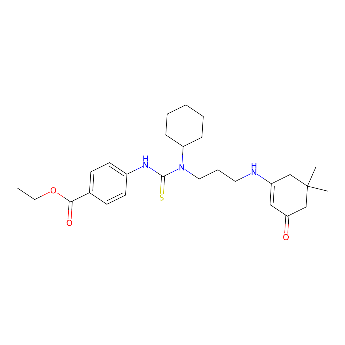 Ethyl 4-[(cyclohexyl{3-[(5,5-dimethyl-3-oxocyclohex-1-en-1-yl)amino]propyl}carbamothioyl)amino]benzoate molecular structure, CAS 433235-24-6