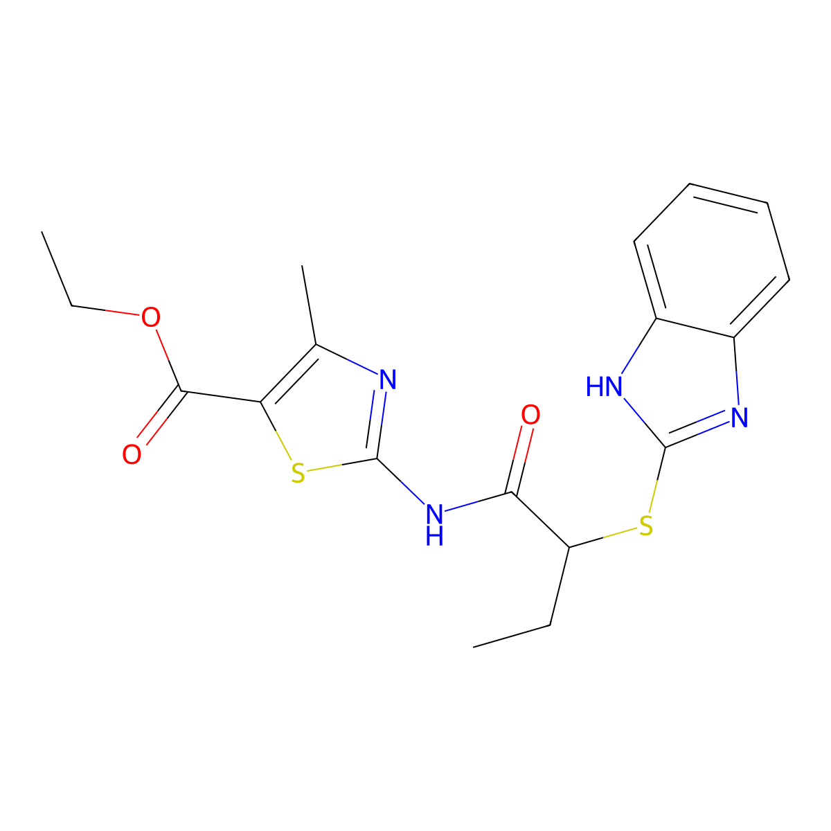 ethyl 2-{[2-(1H-benzimidazol-2-ylsulfanyl)butanoyl]amino}-4-methyl-1,3-thiazole-5-carboxylate molecular structure, CAS 433235-84-8