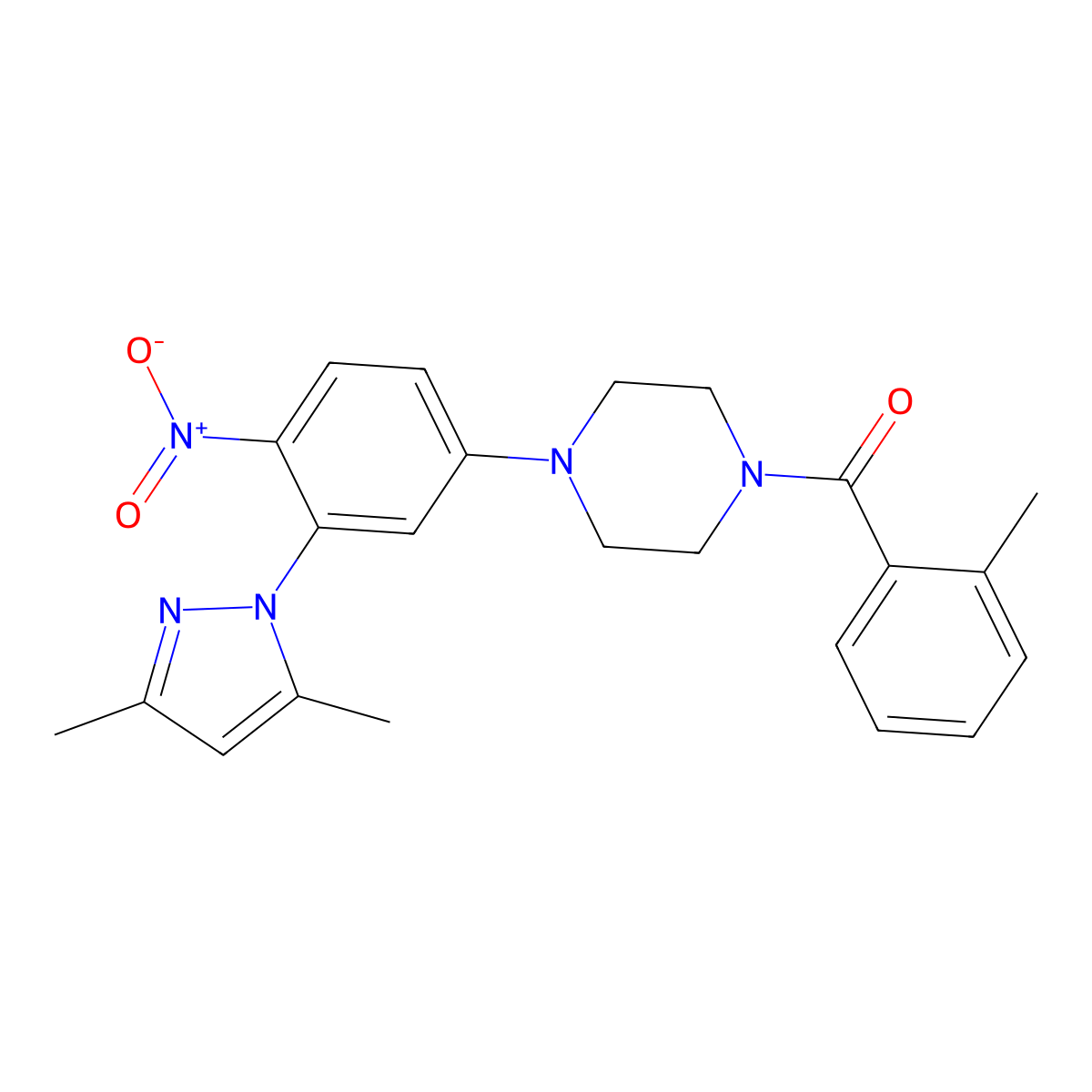 [4-[3-(3,5-Dimethylpyrazol-1-yl)-4-nitrophenyl]piperazin-1-yl]-(2-methylphenyl)methanone molecular structure, CAS 433235-91-7