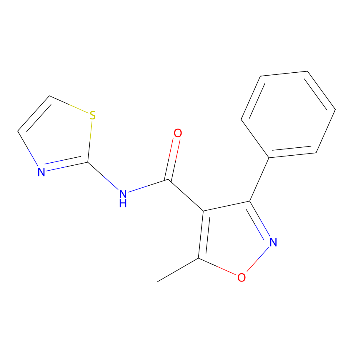 5-methyl-3-phenyl-N-(1,3-thiazol-2-yl)-1,2-oxazole-4-carboxamide molecular structure, CAS 433237-33-3