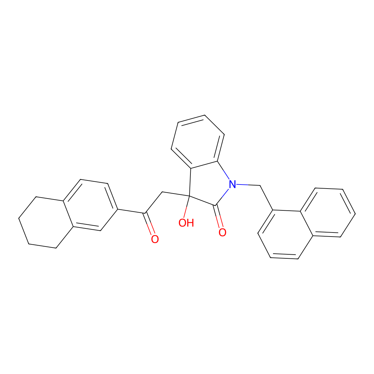 3-Hydroxy-1-(naphthalen-1-ylmethyl)-3-[2-oxo-2-(5,6,7,8-tetrahydronaphthalen-2-yl)ethyl]indol-2-one molecular structure, CAS 433238-33-6