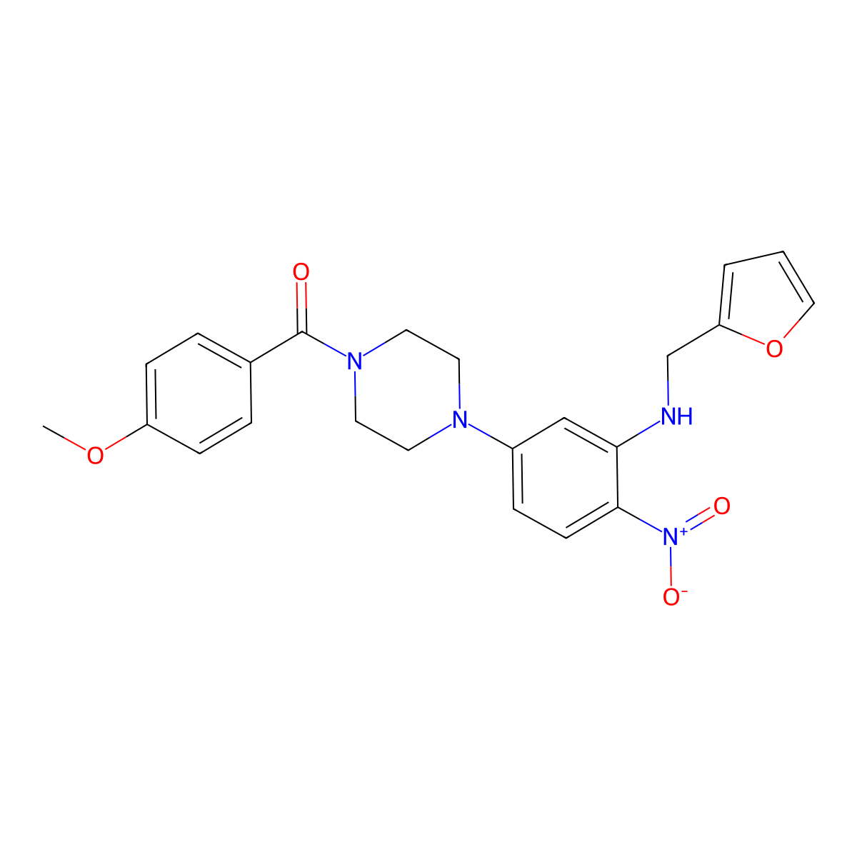 [4-[3-(Furan-2-ylmethylamino)-4-nitrophenyl]piperazin-1-yl]-(4-methoxyphenyl)methanone molecular structure, CAS 433238-37-0
