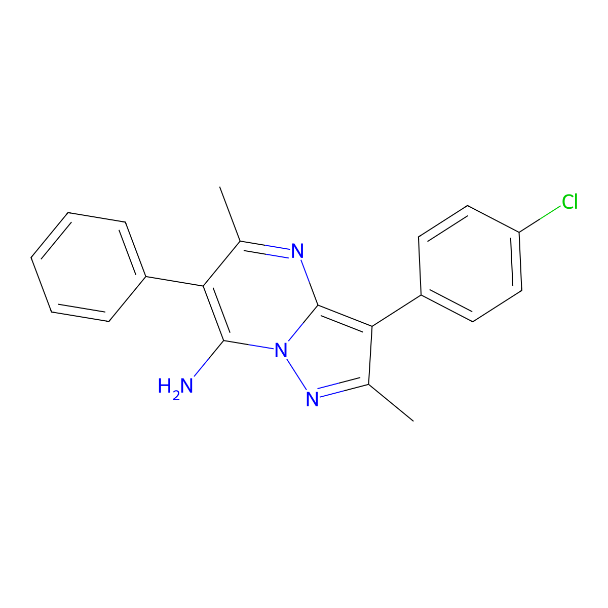 3-(4-Chlorophenyl)-2,5-dimethyl-6-phenylpyrazolo[1,5-a]pyrimidin-7-amine molecular structure, CAS 433238-46-1
