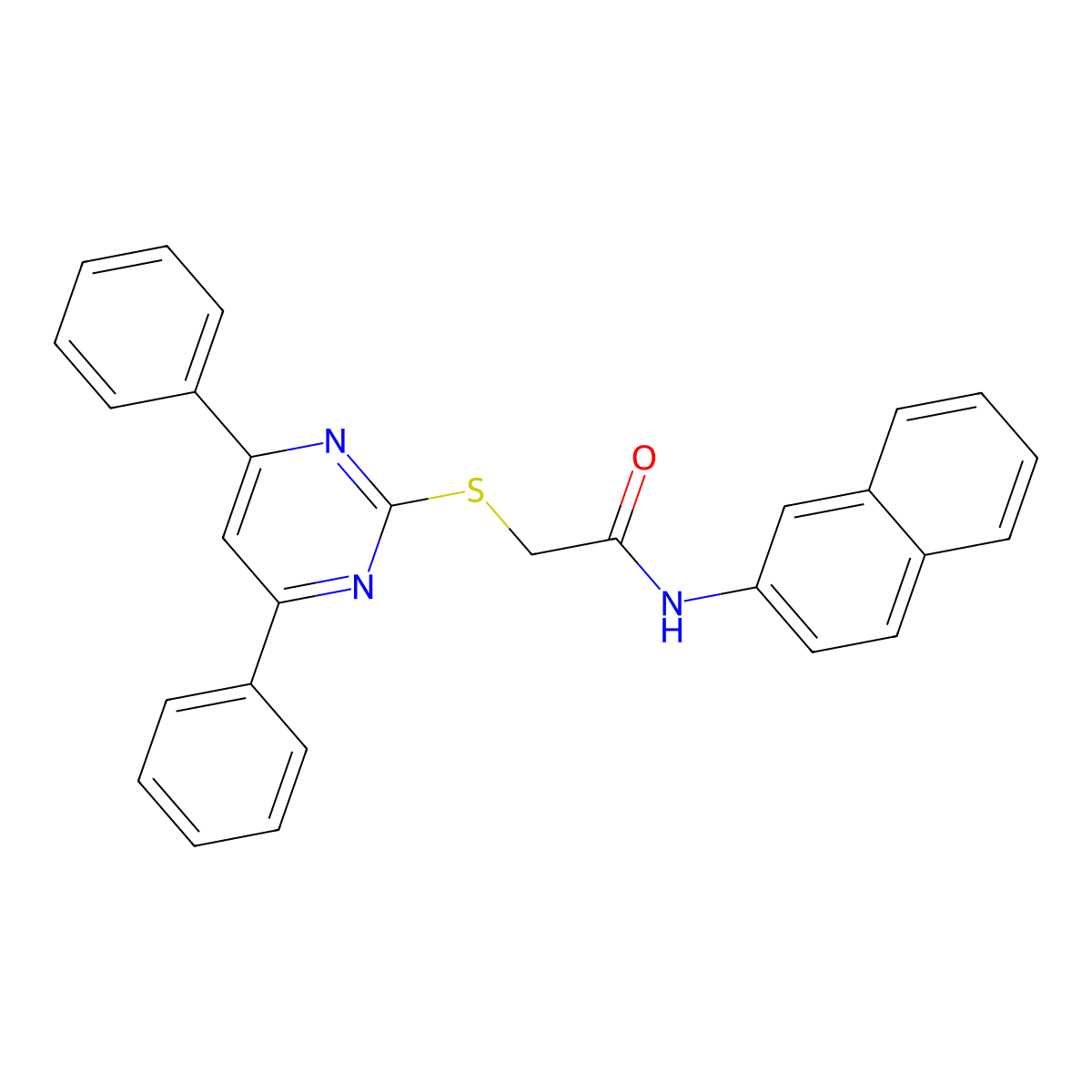 2-(4,6-diphenylpyrimidin-2-yl)sulfanyl-N-naphthalen-2-ylacetamide molecular structure, CAS 433238-56-3