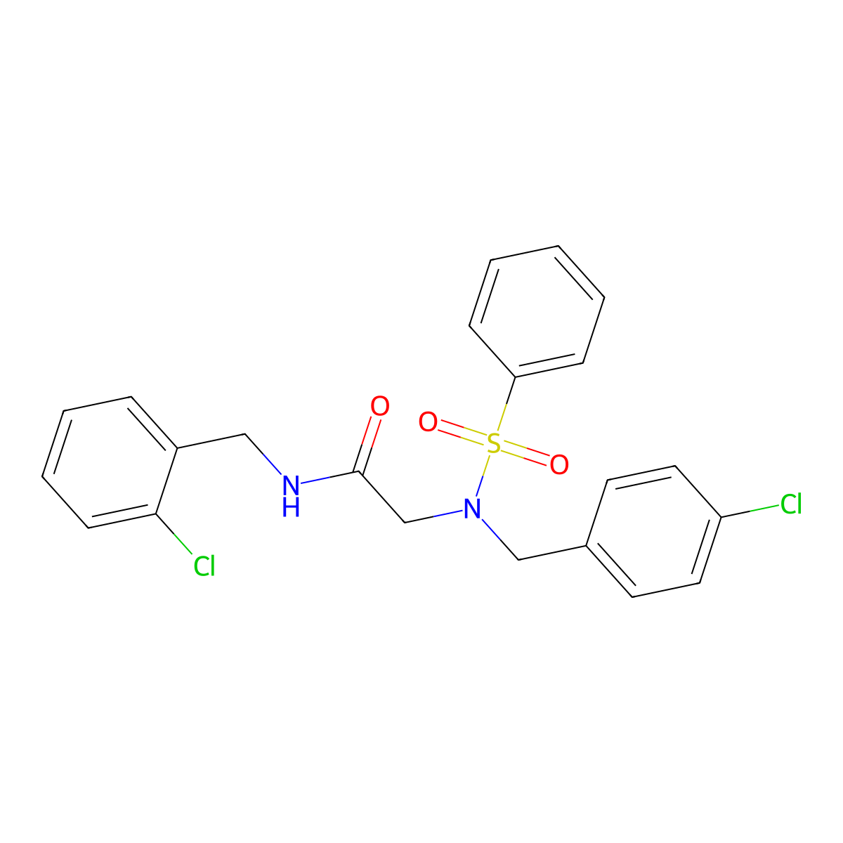 2-[benzenesulfonyl-[(4-chlorophenyl)methyl]amino]-N-[(2-chlorophenyl)methyl]acetamide molecular structure, CAS 433239-50-0