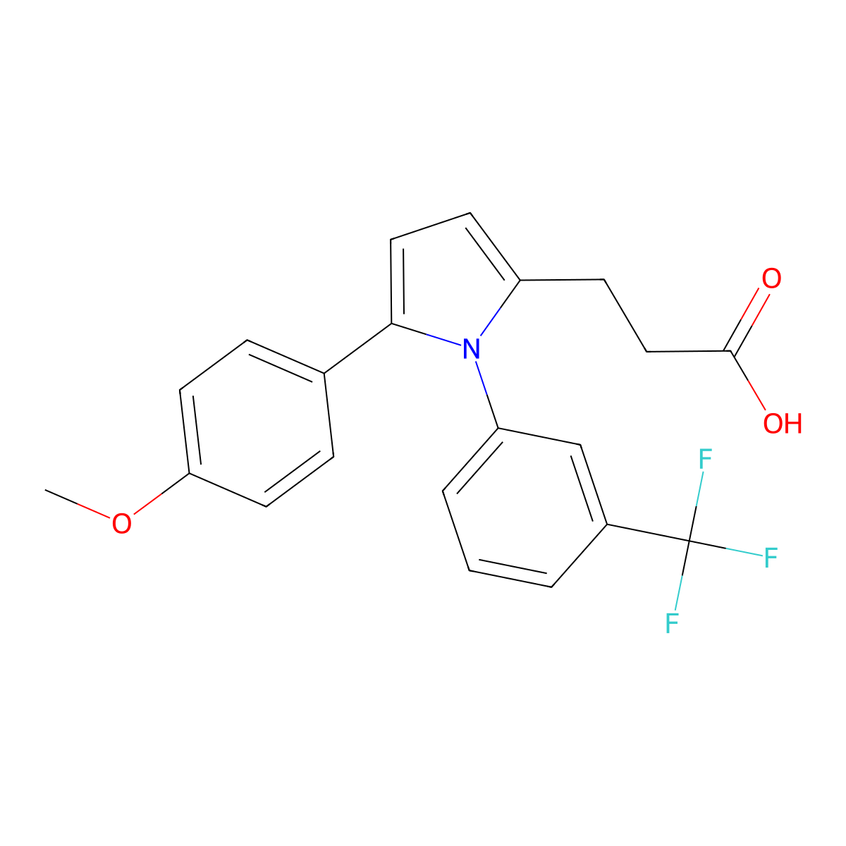 3-(5-(4-methoxyphenyl)-1-(3-(trifluoromethyl)phenyl)-1H-pyrrol-2-yl)propanoic acid molecular structure, CAS 433239-84-0