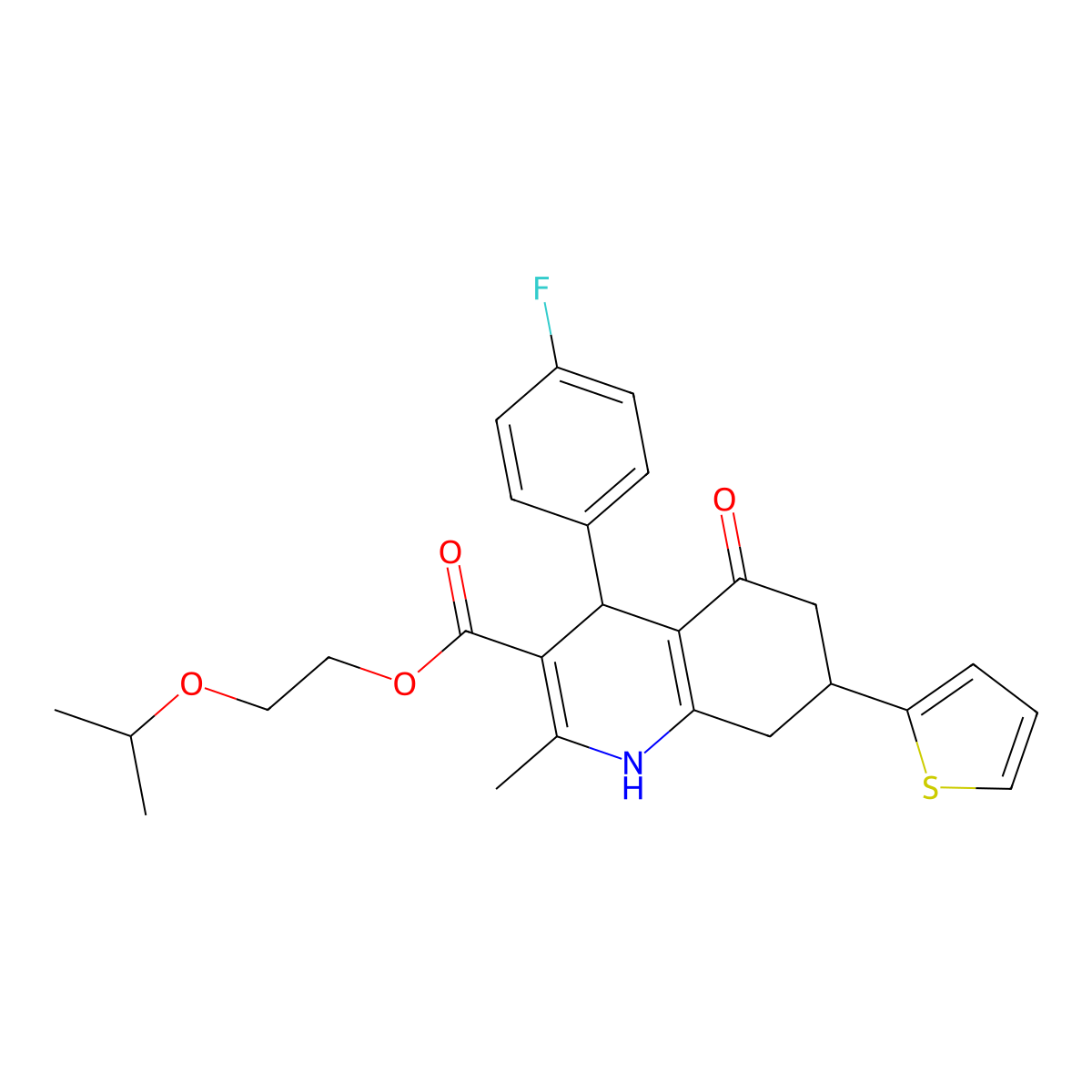 2-(Propan-2-yloxy)ethyl 4-(4-fluorophenyl)-2-methyl-5-oxo-7-(thiophen-2-yl)-1,4,5,6,7,8-hexahydroquinoline-3-carboxylate molecular structure, CAS 433240-38-1