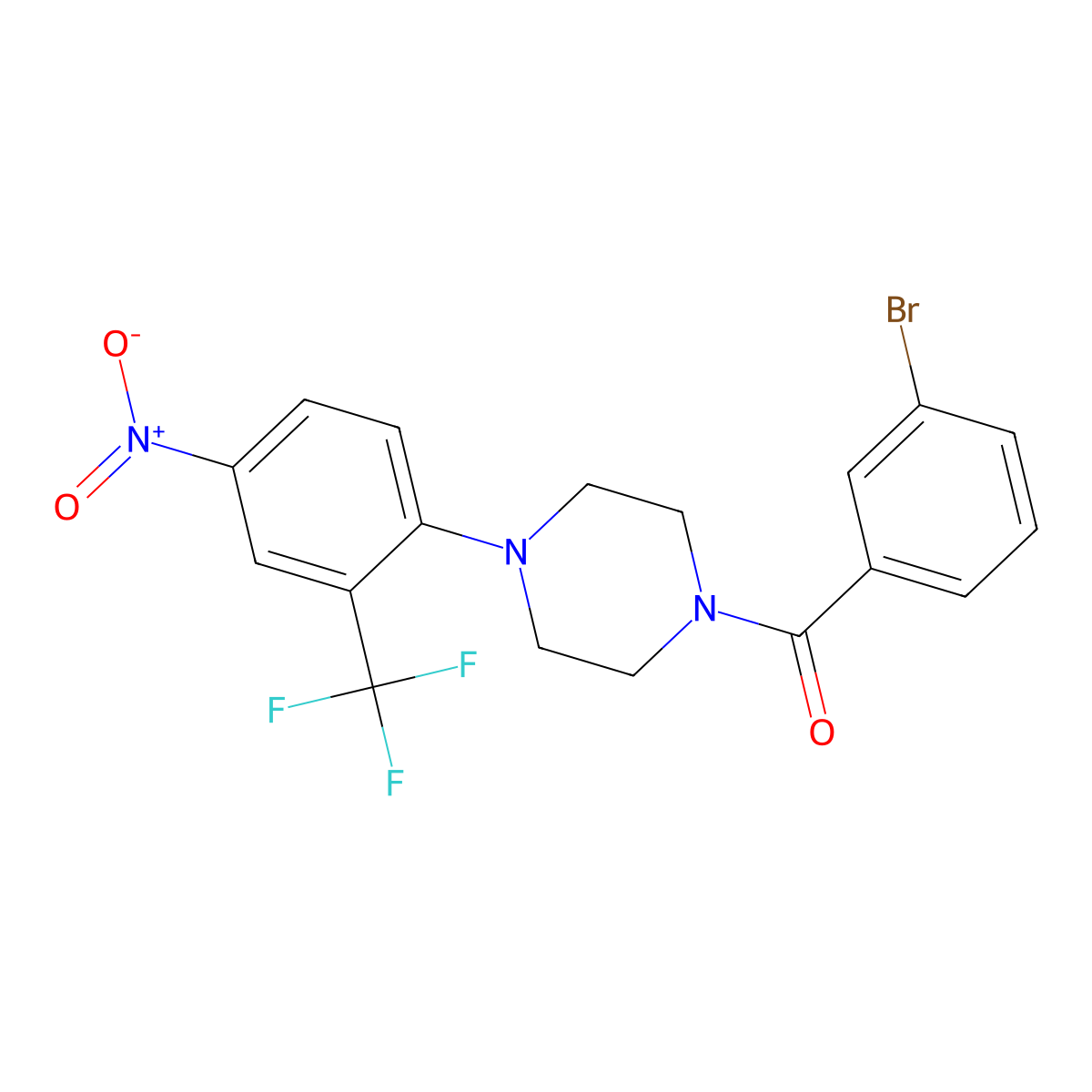 (3-Bromophenyl)-[4-[4-nitro-2-(trifluoromethyl)phenyl]piperazin-1-yl]methanone molecular structure, CAS 433240-67-6