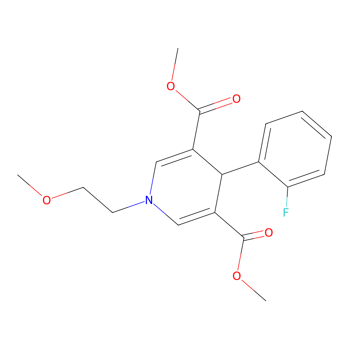 Dimethyl 4-(2-fluorophenyl)-1-(2-methoxyethyl)-1,4-dihydropyridine-3,5-dicarboxylate molecular structure, CAS 433241-43-1
