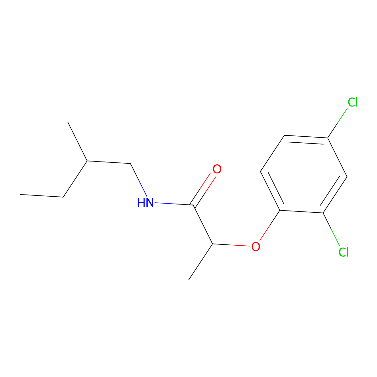 2-(2,4-dichlorophenoxy)-N-(2-methylbutyl)propanamide molecular structure, CAS 433241-59-9